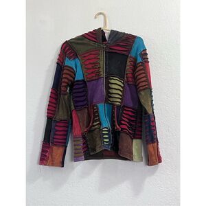 WOMENS RISING INTERNATIONAL HIPPY BOHO HOODIE TEXTURED SZ M ZIP UP